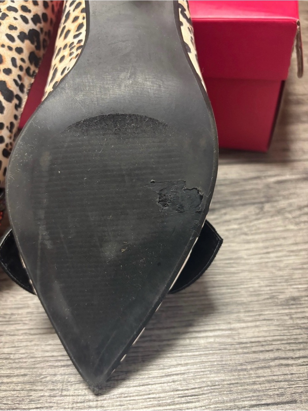 Betsey Johnson Leopard Print Pointed Toe Heels with Multicolor Beaded Bow - Picture 6 of 11